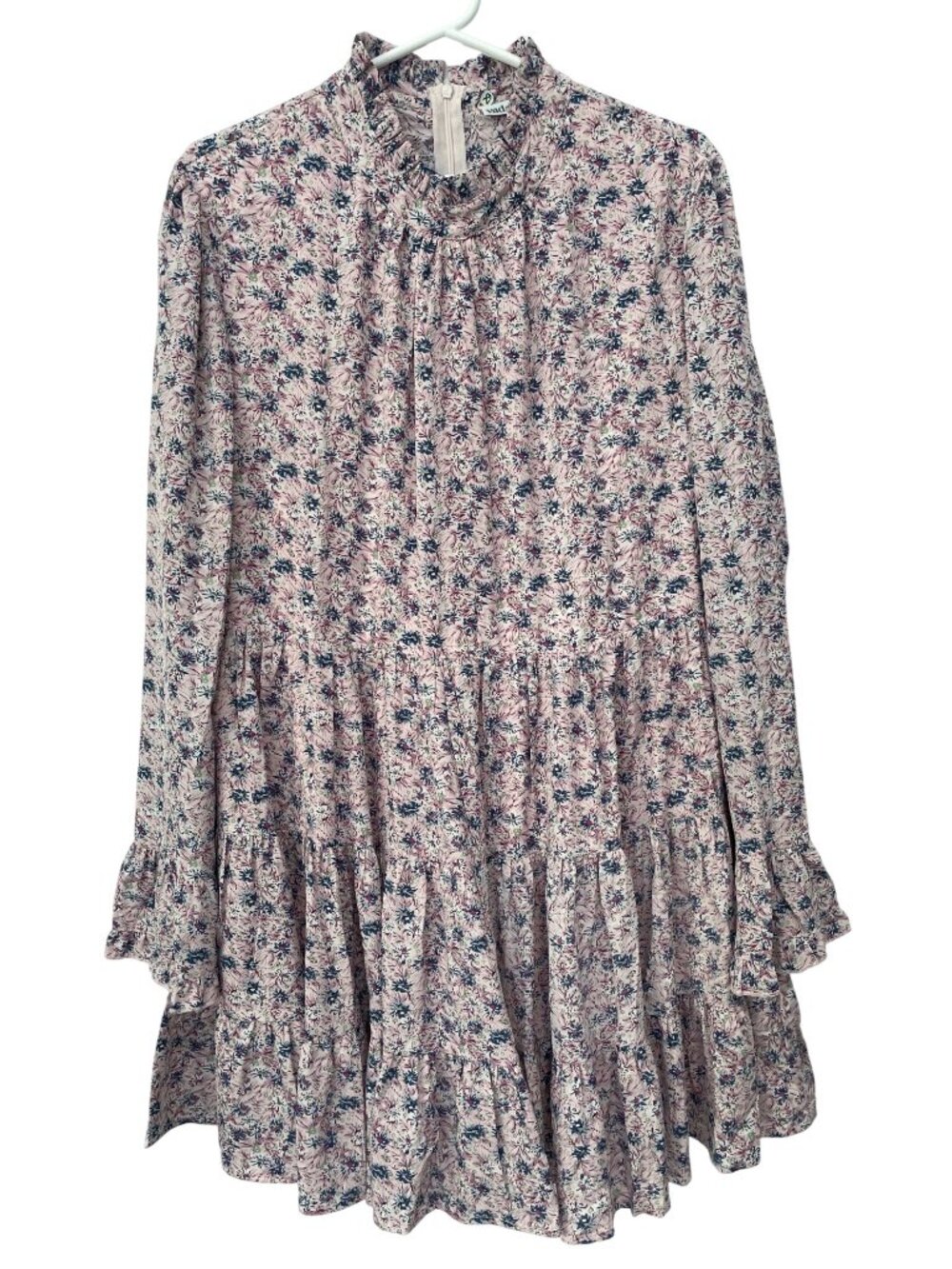 Vada Winter Babydoll Dress XXL Floral Tiered Long Sleeve Ruffle Neck Pink Boho